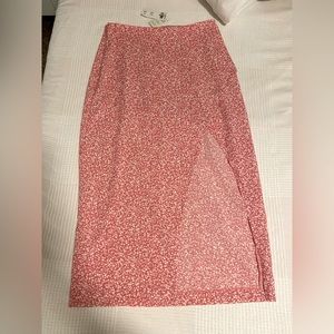 Pink floral side split skirt
